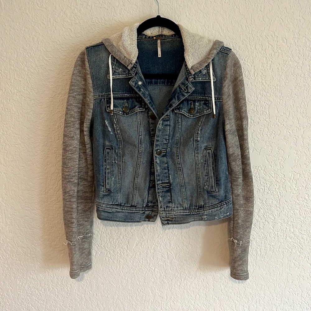 Free People Denim Knit Hoodie Denim Jacket